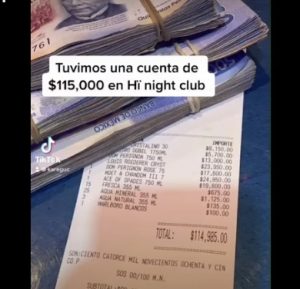Viralizan cuentota de 115 mil pesos en un antro