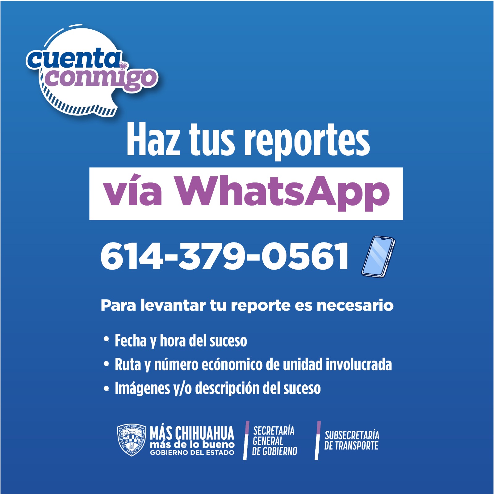 Habilitan WhatsApp para quejas de transporte
