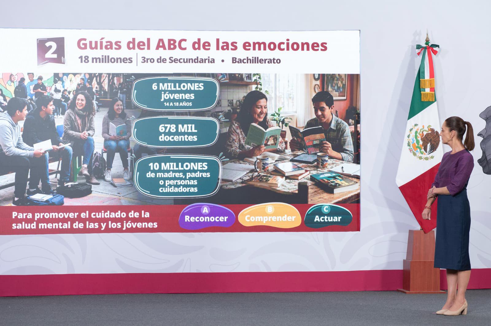 Presenta Claudia Sheinbaum 6 ejes de la estrategia nacional de salud mental y “ABC de las emociones” para jóvenes