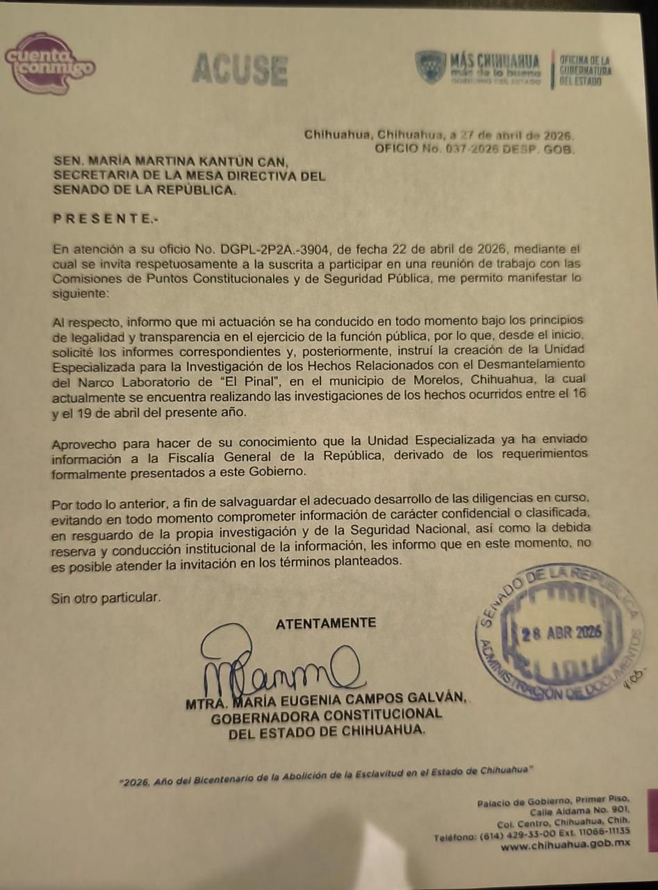 OFICIAL: MARU NO VA AL SENADO PARA NO COMPROMETER INVESTIGACIONES
