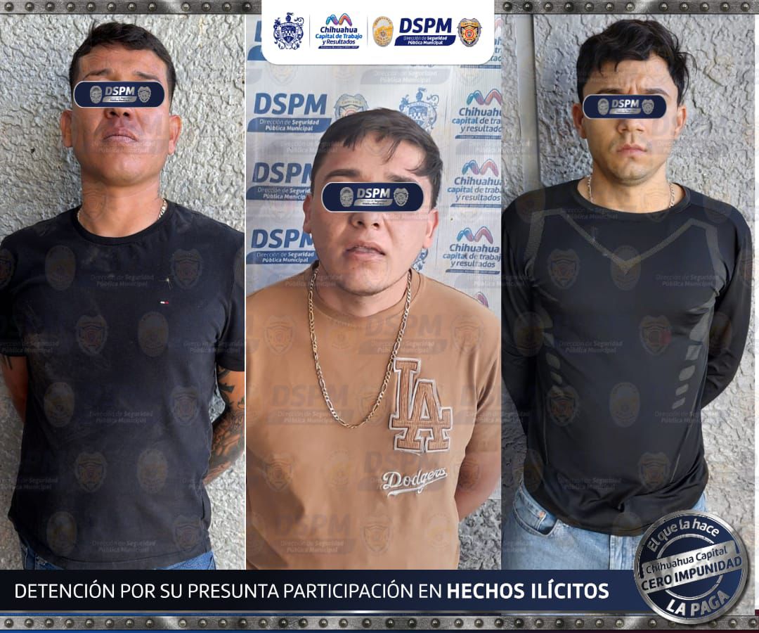 Ellos son los 3 detenidos en Paseos de Chihuahua; aseguraron armas, droga y radios