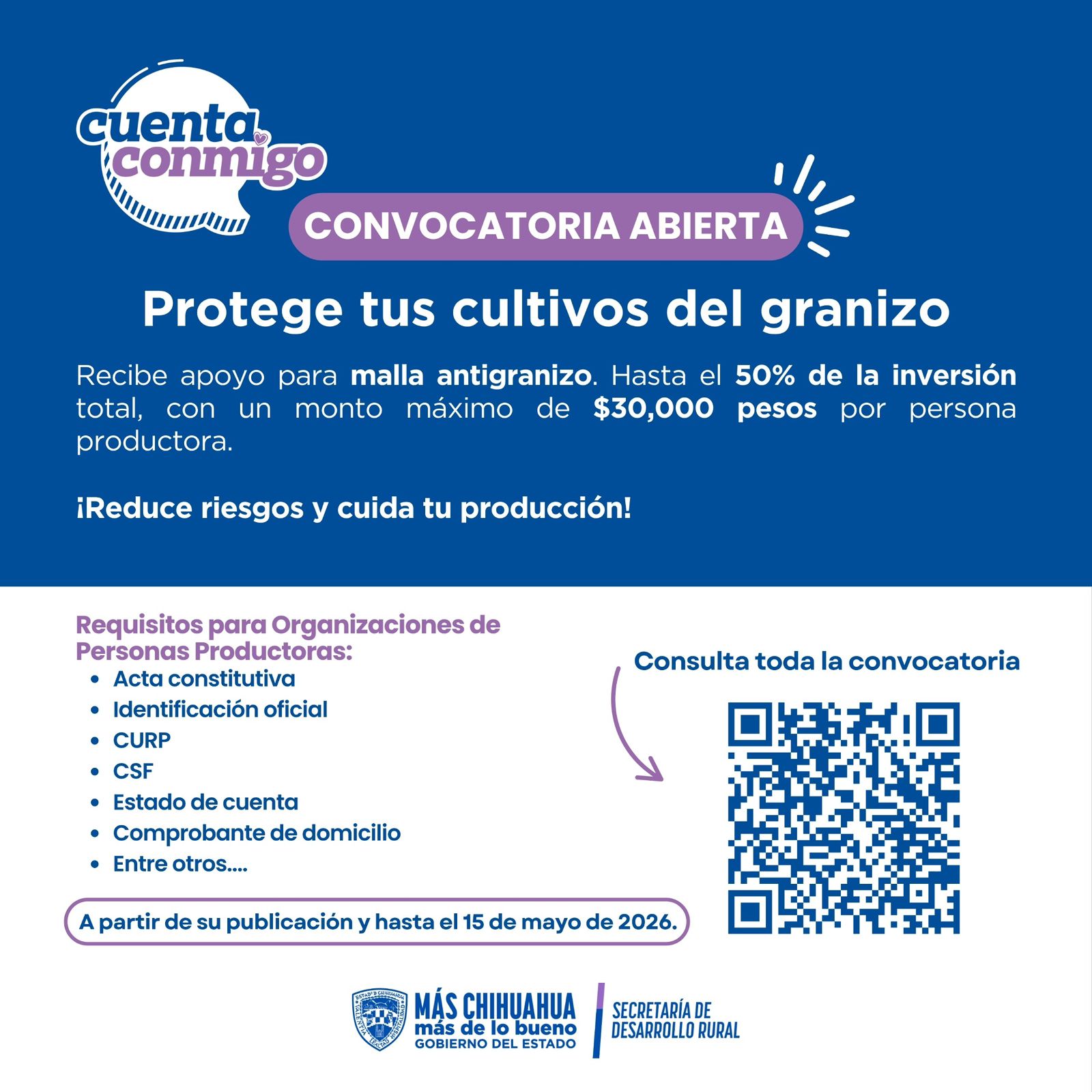 SDR lanza convocatoria para adquirir malla antigranizo