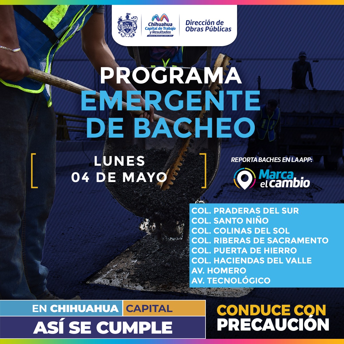 Ocho zonas tendrán bacheo este lunes