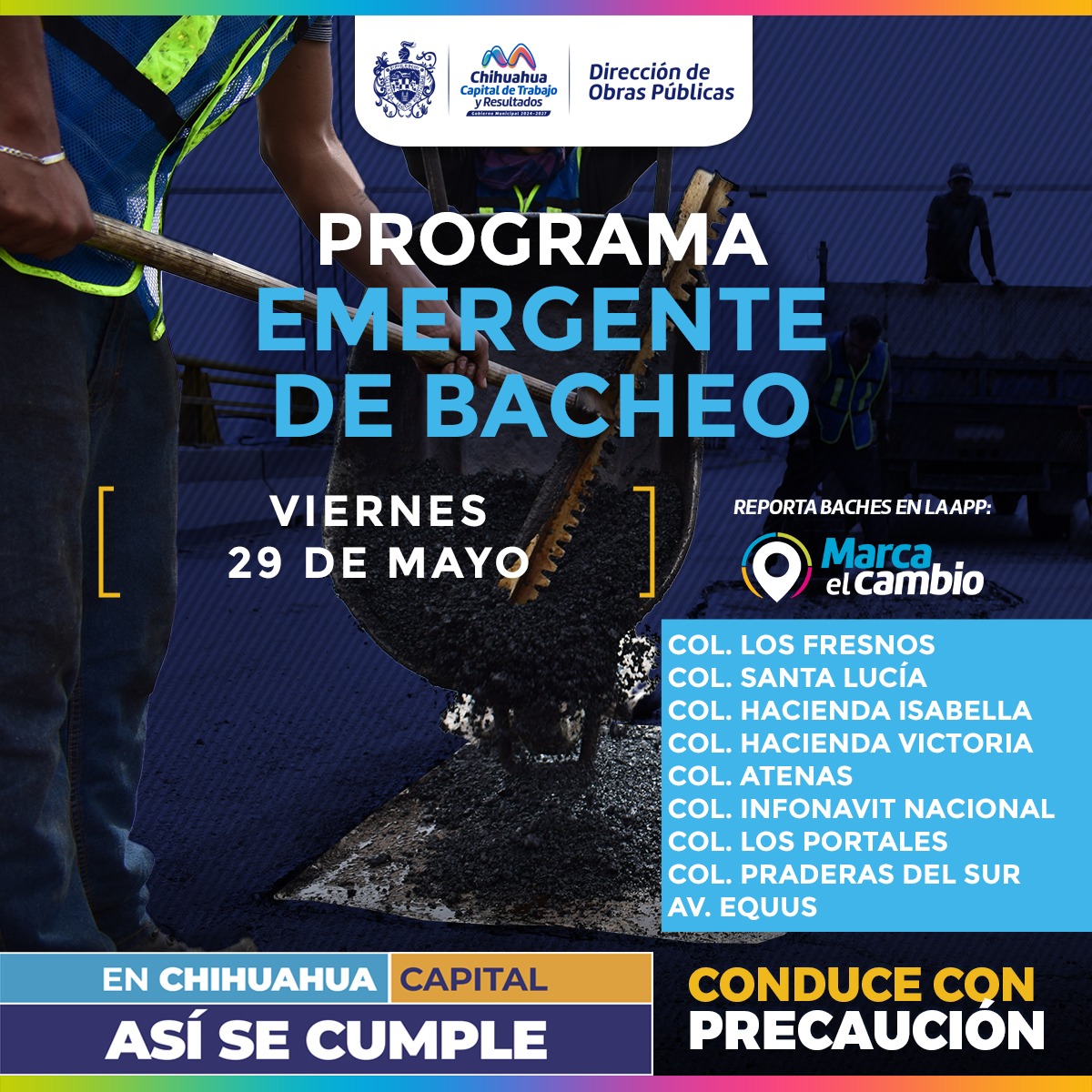 Nueve zonas tendrán bacheo este viernes