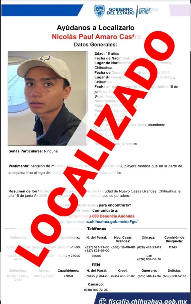 Hallan en Juárez a joven reportado como ausente en NCG