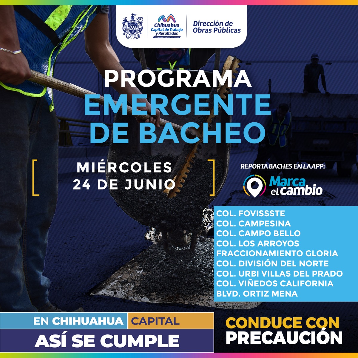 Nueve zonas tendrán bacheo este miércoles