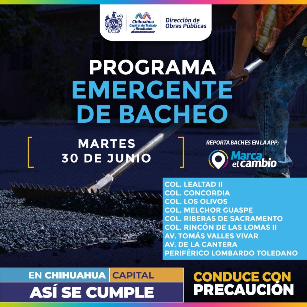 Nueve zonas tendrán bacheo este martes