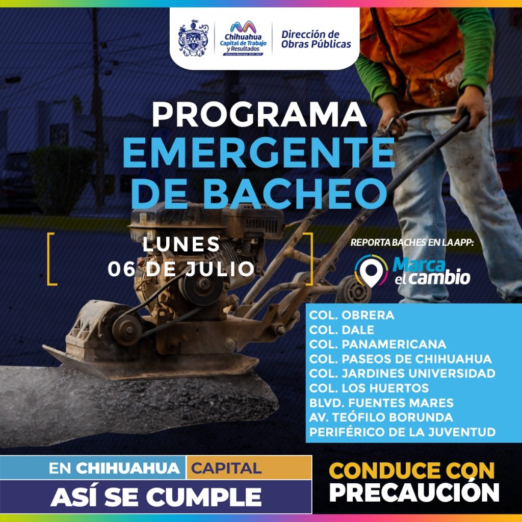Nueve zonas tendrán bacheo este lunes