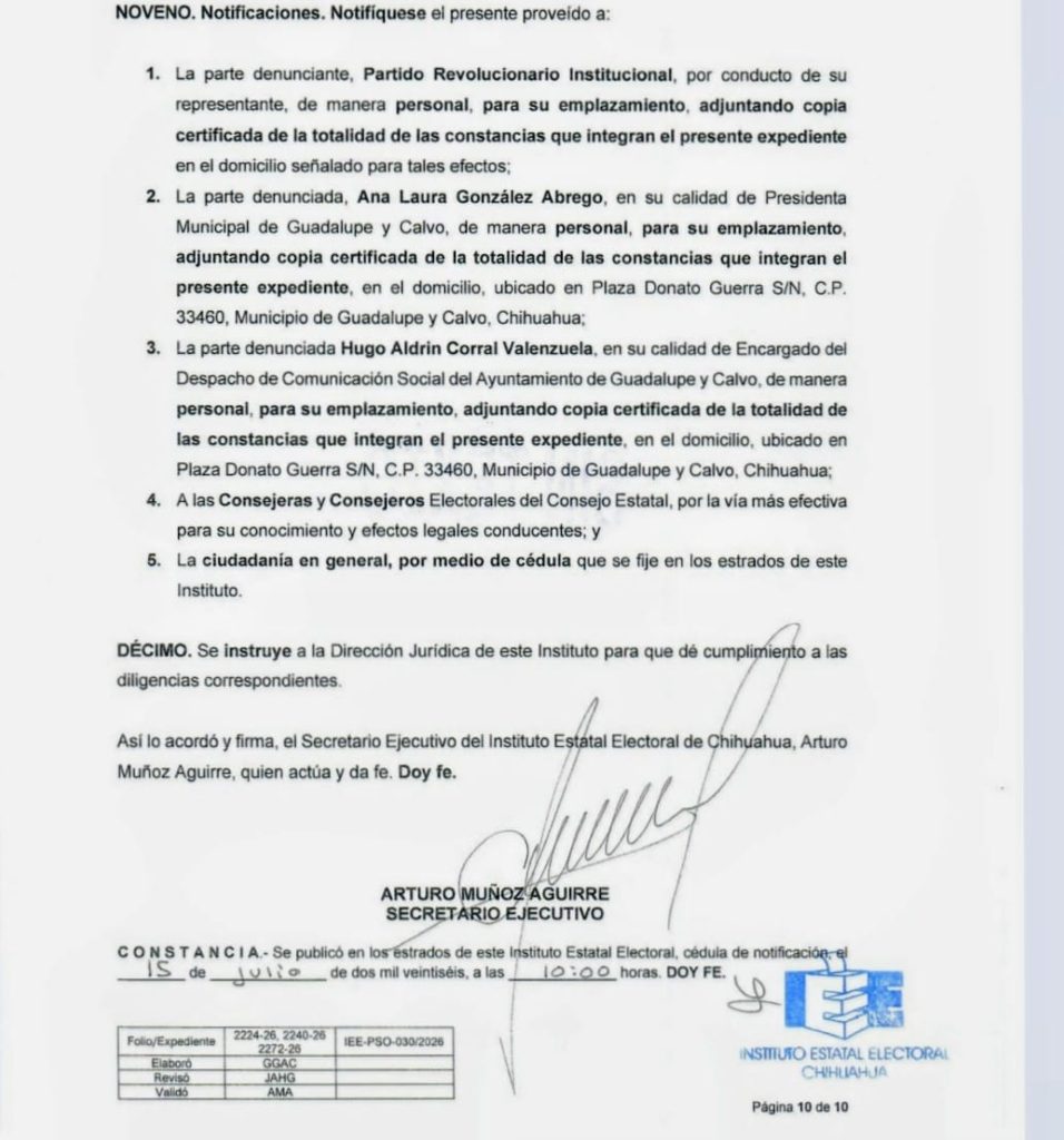 IEE admite denuncia presentada por el PRI contra alcaldesa de Gpe y Calvo